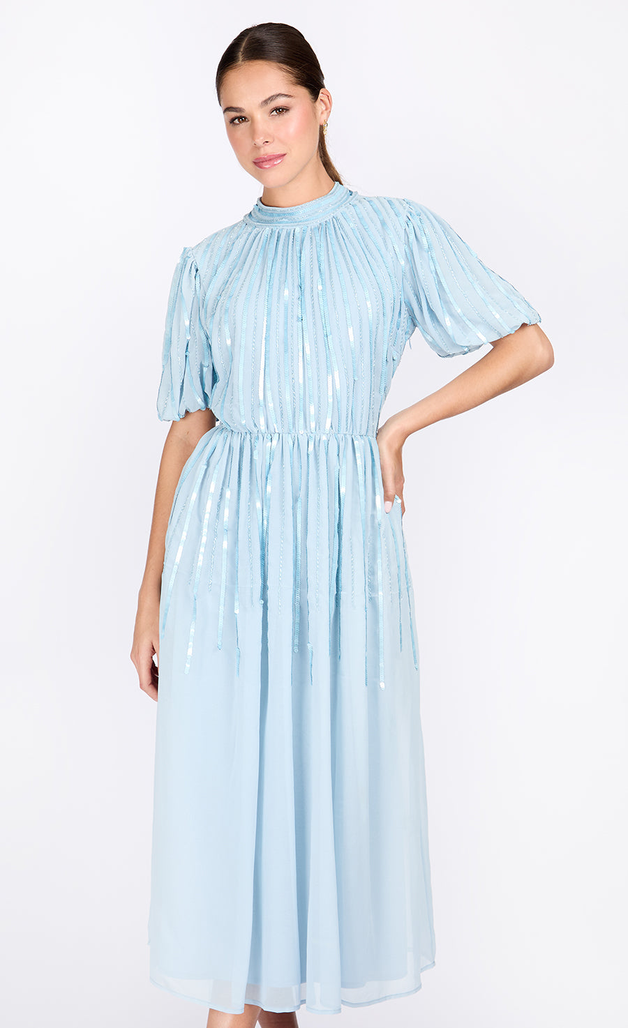 BLUE EMBELLISHED MIDAXI DRESS Silk Peaches BLUE EMBELLISHED MIDAXI DRESS Silk Peaches