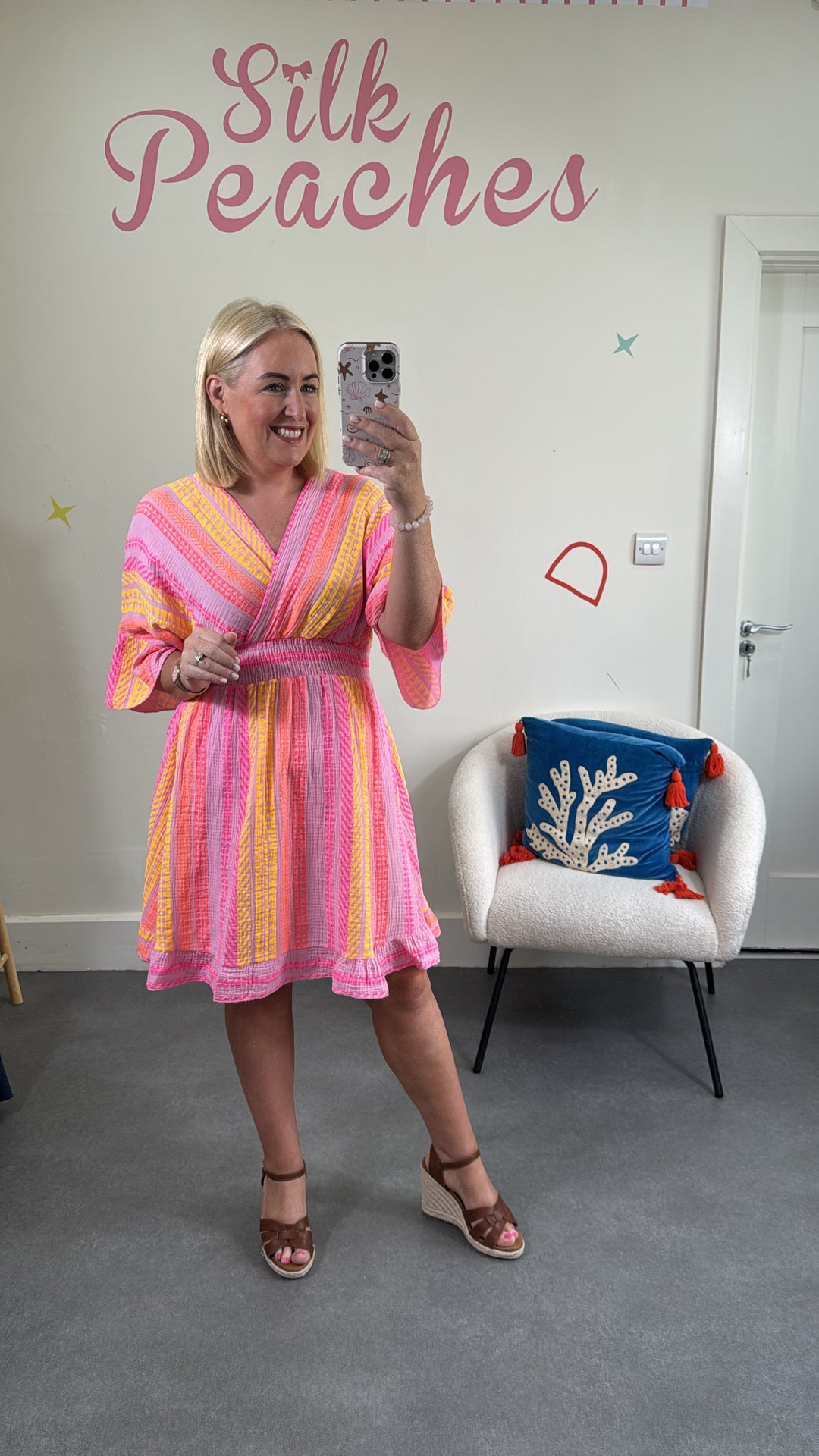 Bohemian Neon Stripe Short Dress