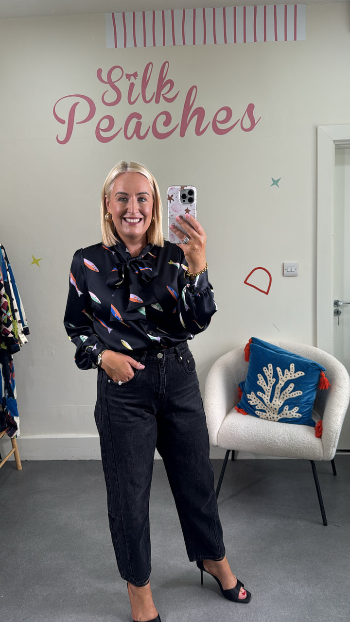 Black Fish Print Blouse