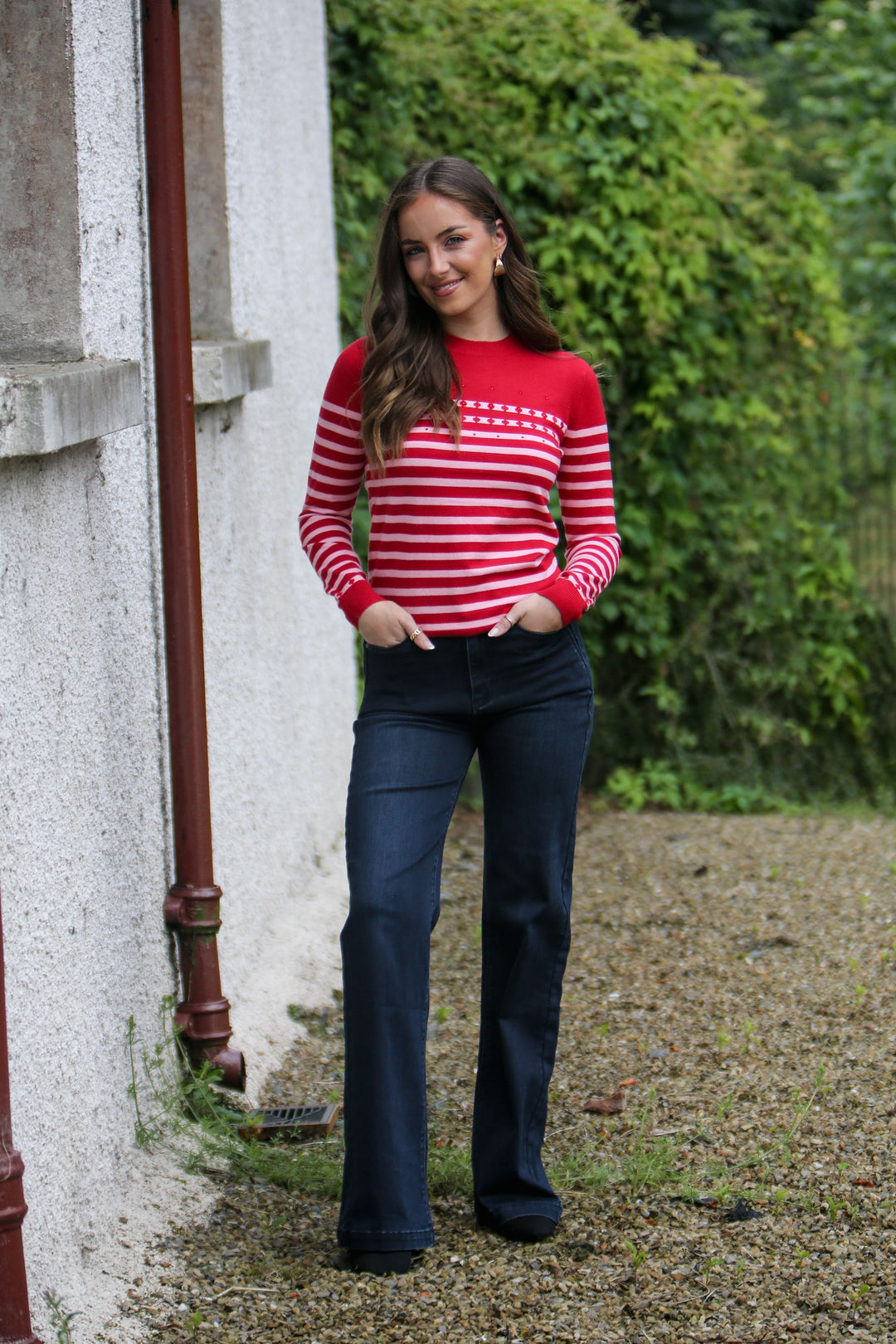 JULIE RED AND PINK STRIPED KNIT