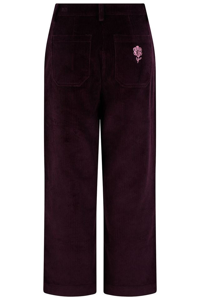 Lindley Cord Dark Plum Cropped Trousers