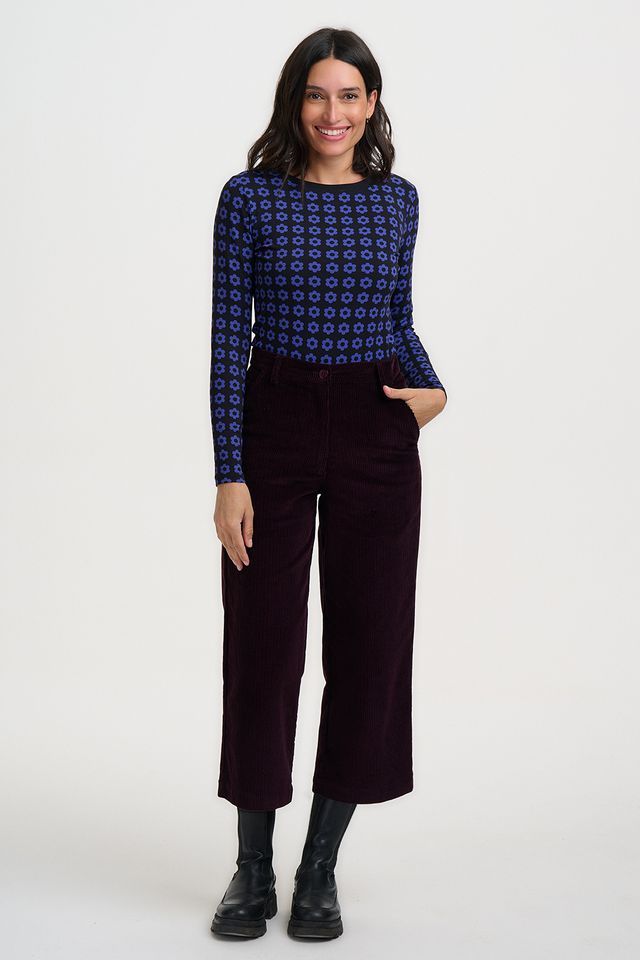 Lindley Cord Dark Plum Cropped Trousers