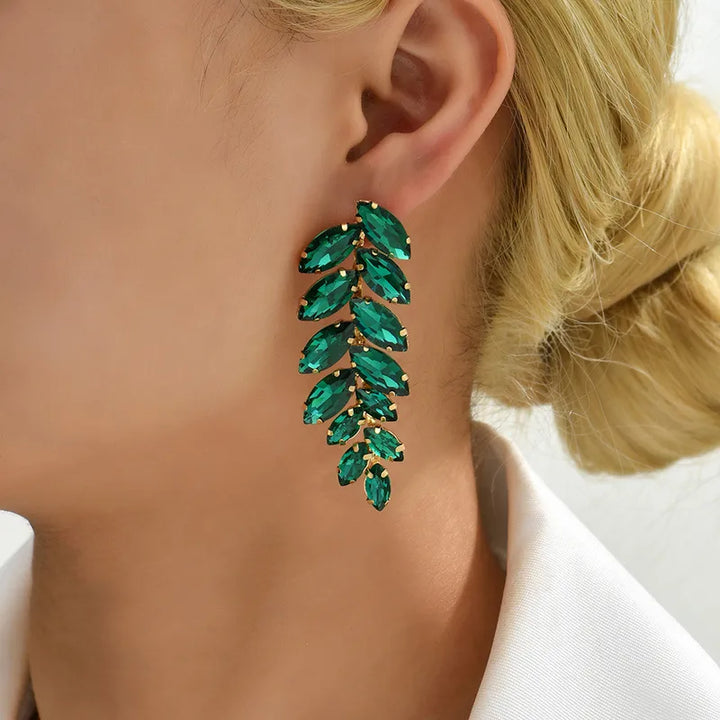 Green LEAF PLATED STATEMENT EARRING