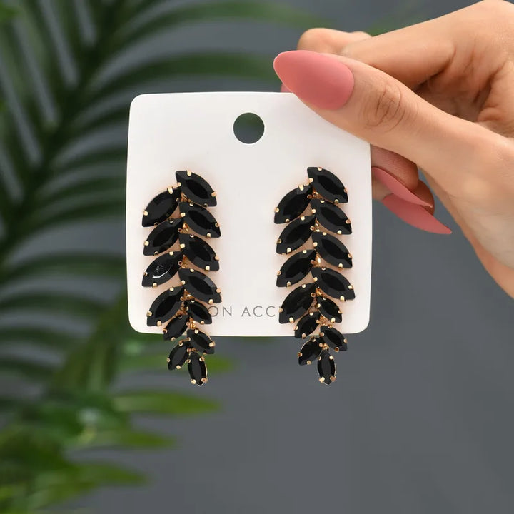 Black Gold BLUE LEAF PLATED STATEMENT EARRING