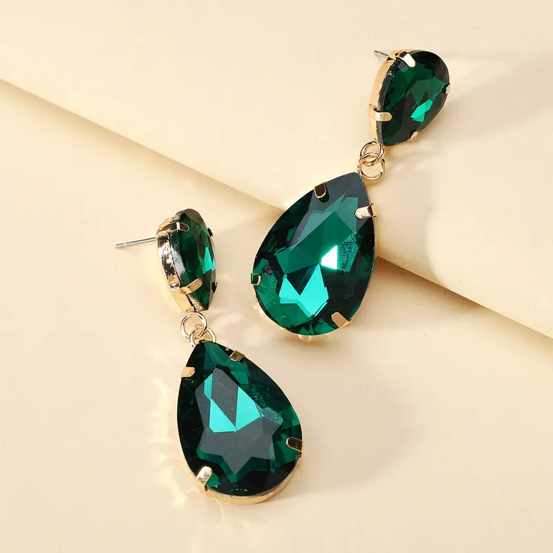 Emerald Green Water Droplet Glass Drop Earrings