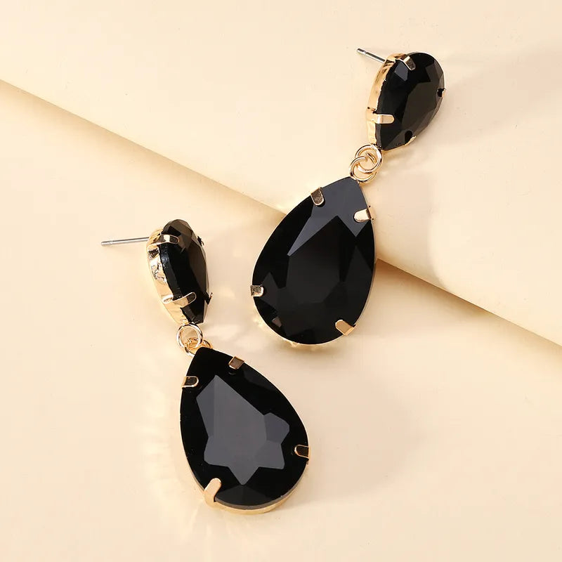 Black Droplet Glass Drop Earrings