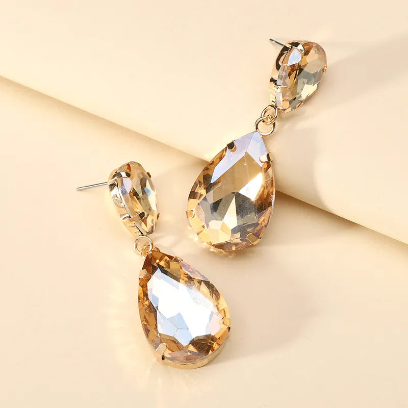 Gold Water Droplet Glass Drop Earrings