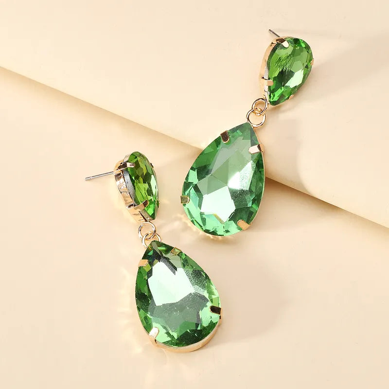 Light Green Droplet Glass Drop Earrings
