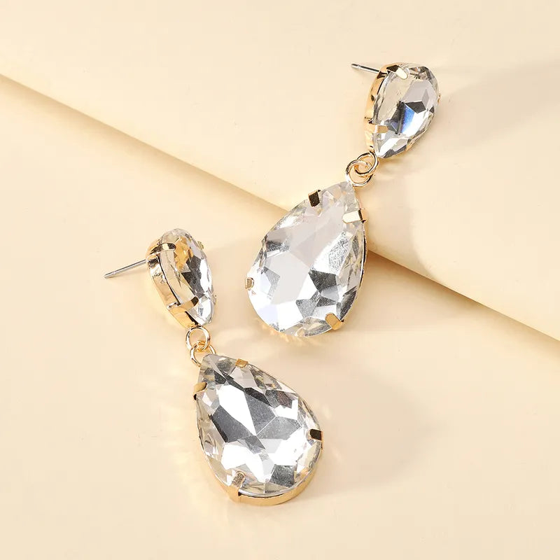 Diamante Water Droplet Glass Drop Earrings
