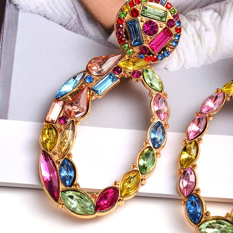 Multicoloured Oval Drop Earring