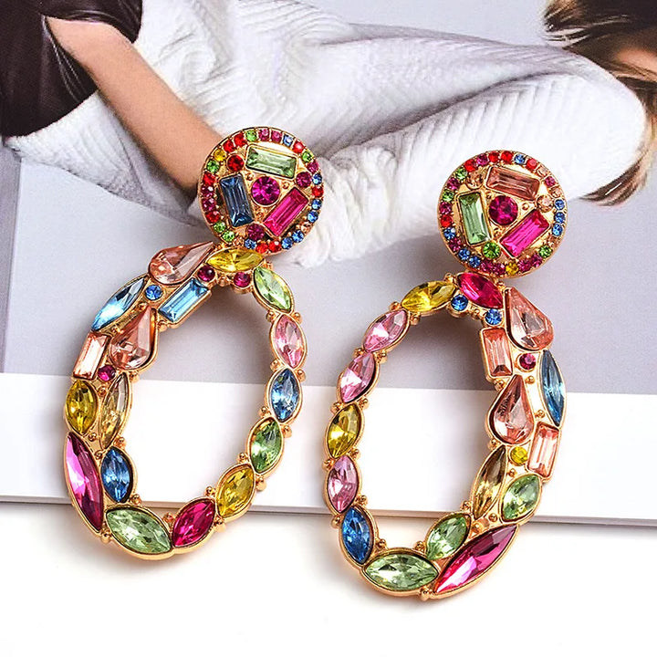 Multicoloured Oval Drop Earring