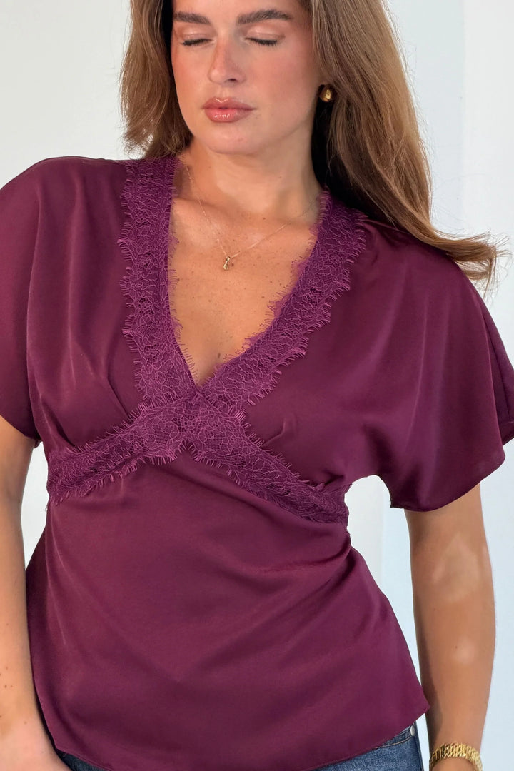 Shauna Wine Lace Top