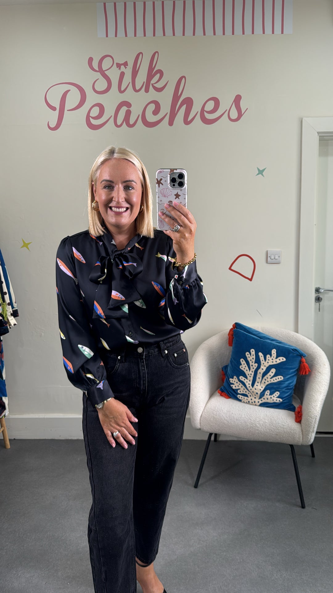 Black Fish Print Blouse