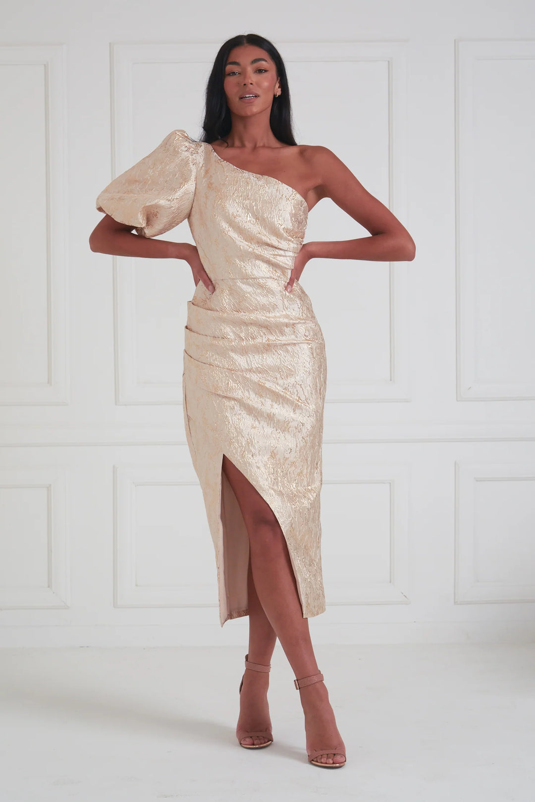 Diana Ruched Gold Dress