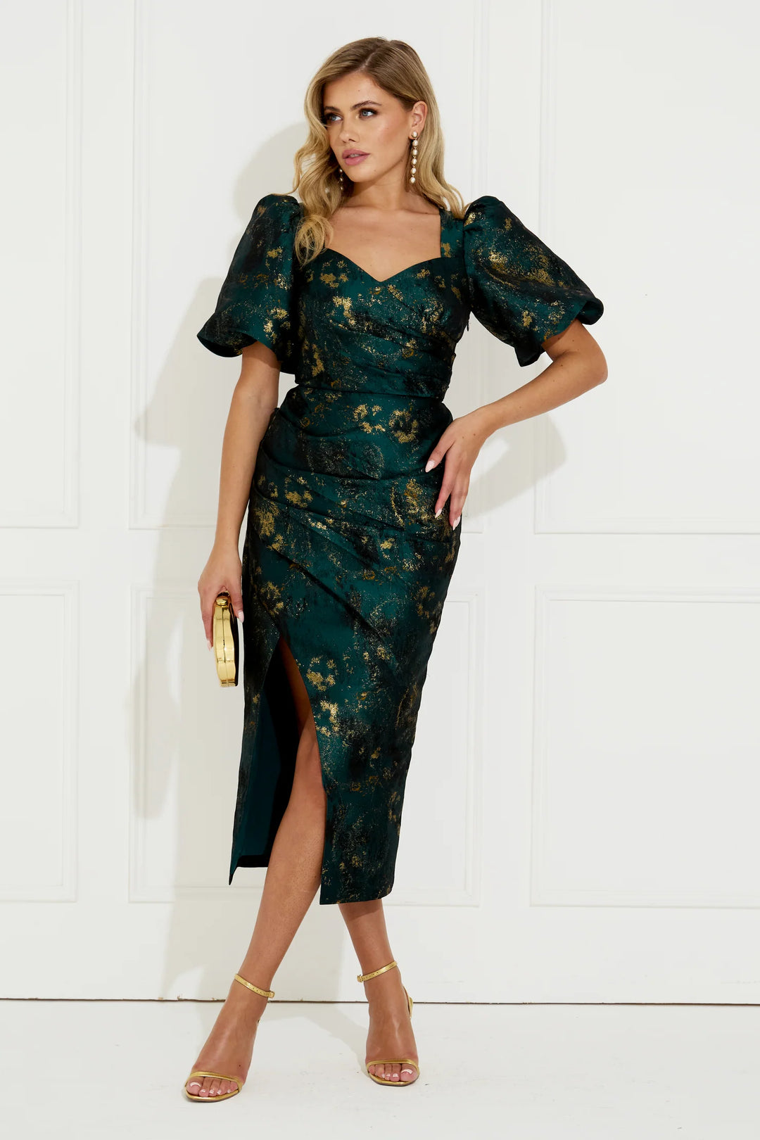 CAMELLIA MIDI DRESS GREEN GOLD