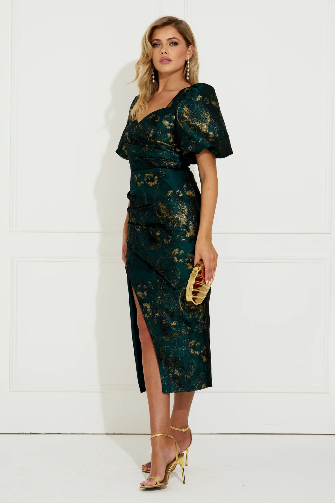 CAMELLIA MIDI DRESS GREEN GOLD