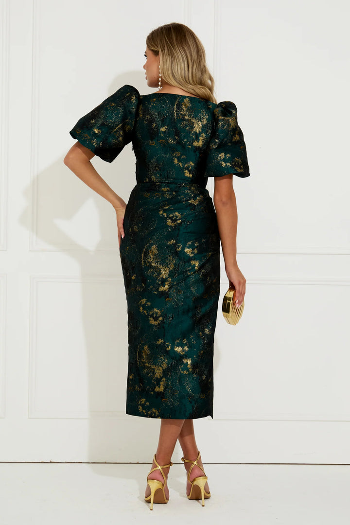 CAMELLIA MIDI DRESS GREEN GOLD