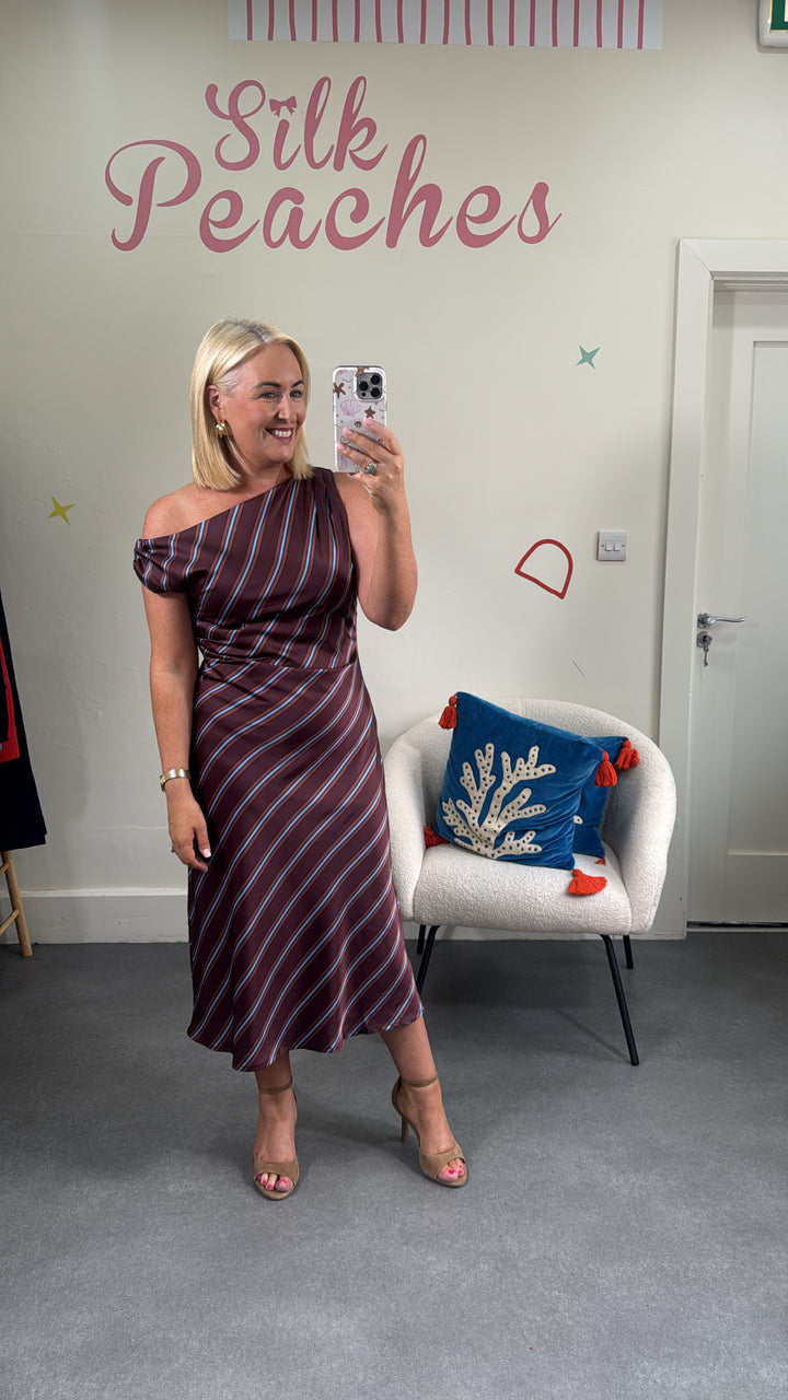 Margot Striped Burgandy Midi Dress