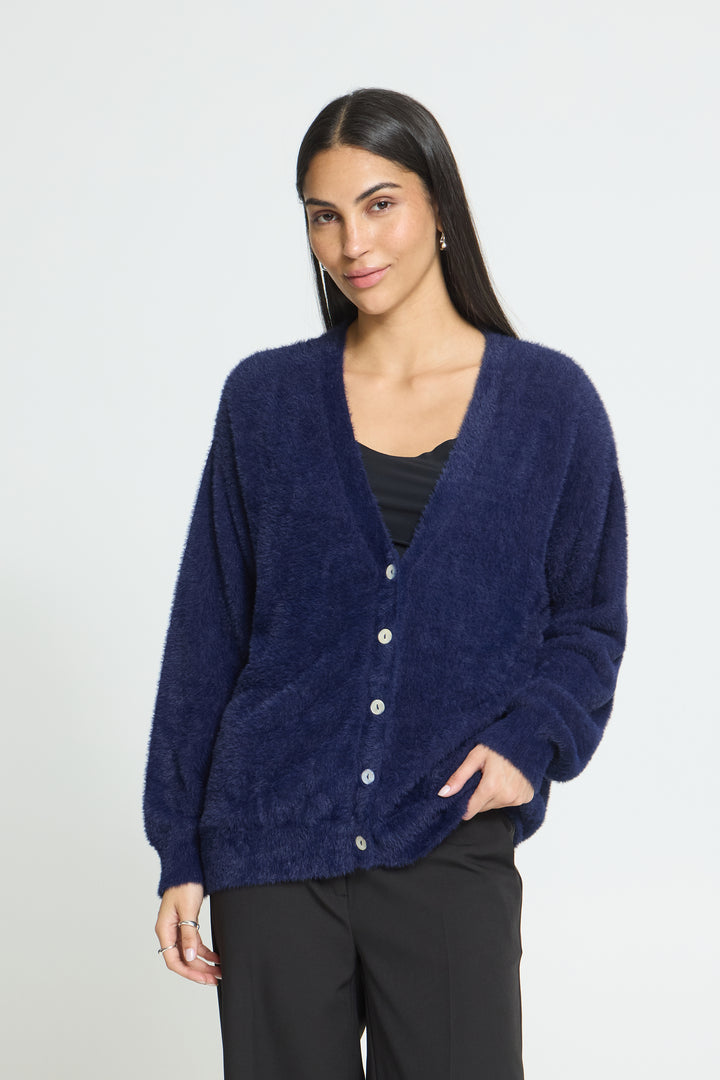 Maritime Blue Fur Cardigan Sleveless