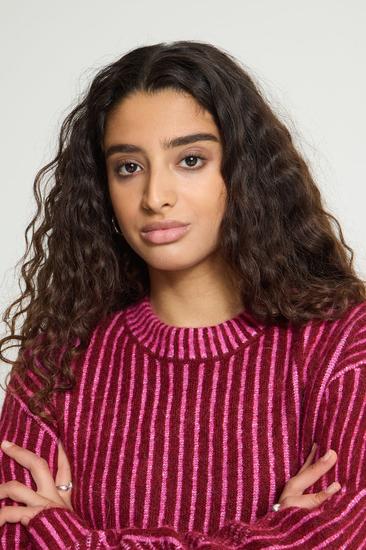 Pink and Burgandy Stripe Jumper