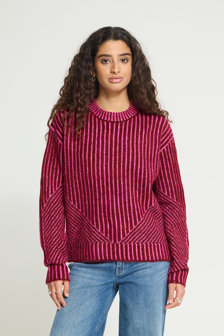 Pink and Burgandy Stripe Jumper