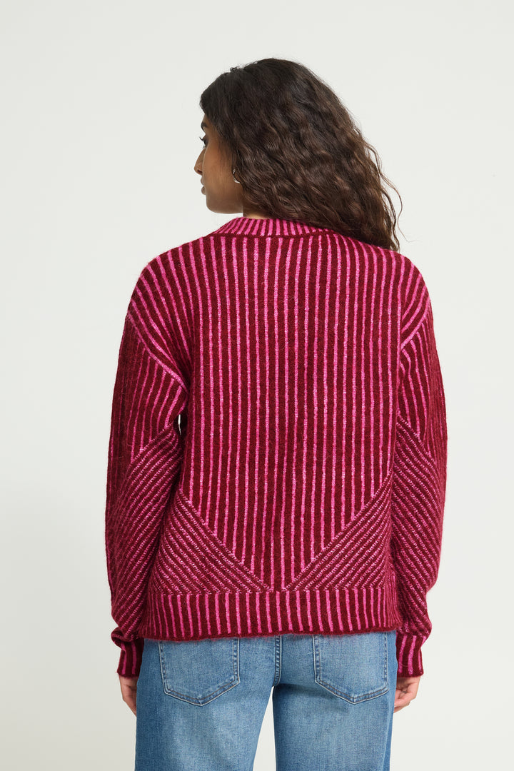 Pink and Burgandy Stripe Jumper