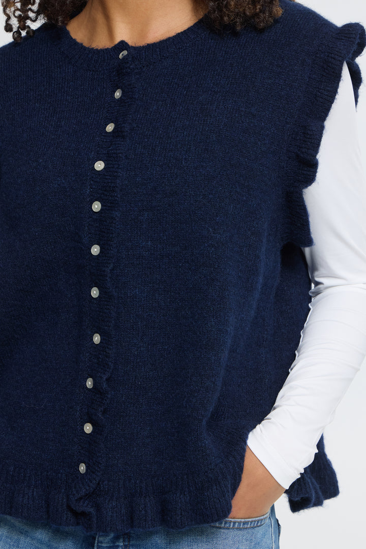 Eclipse Navy Sleveless Frill Cardigan