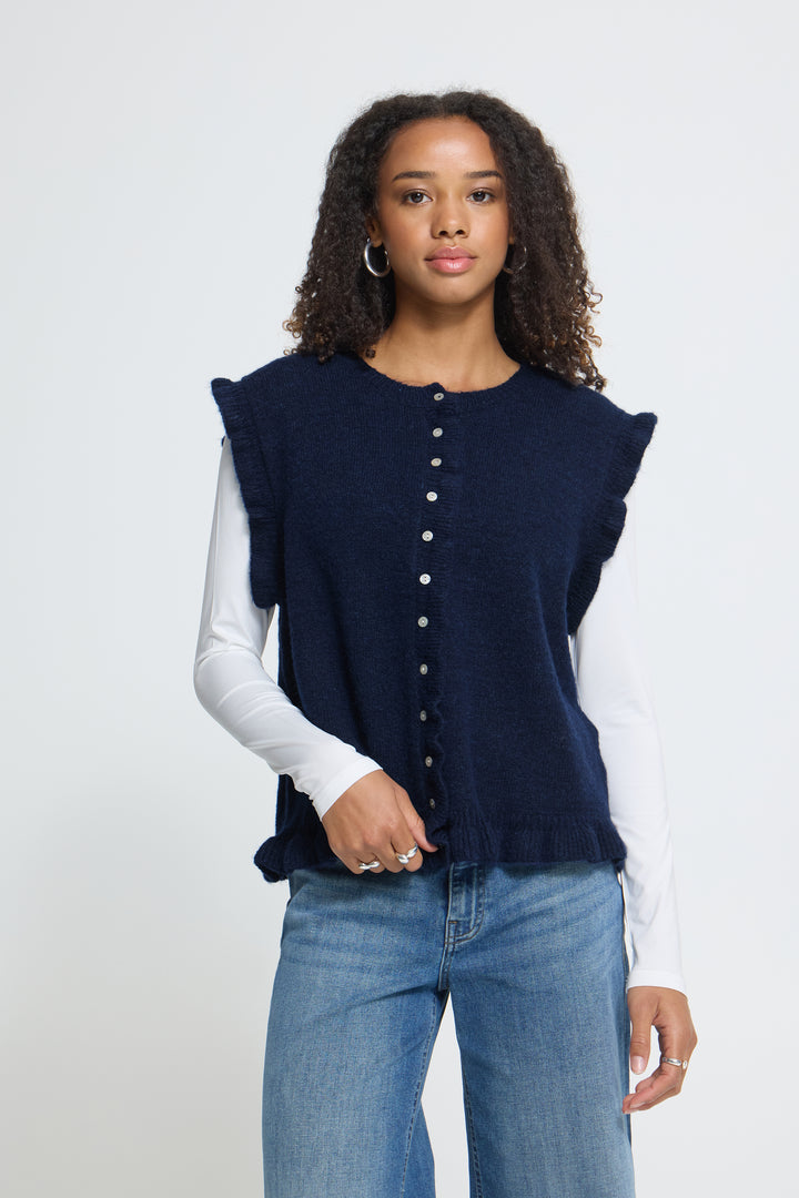 Eclipse Navy Sleveless Frill Cardigan