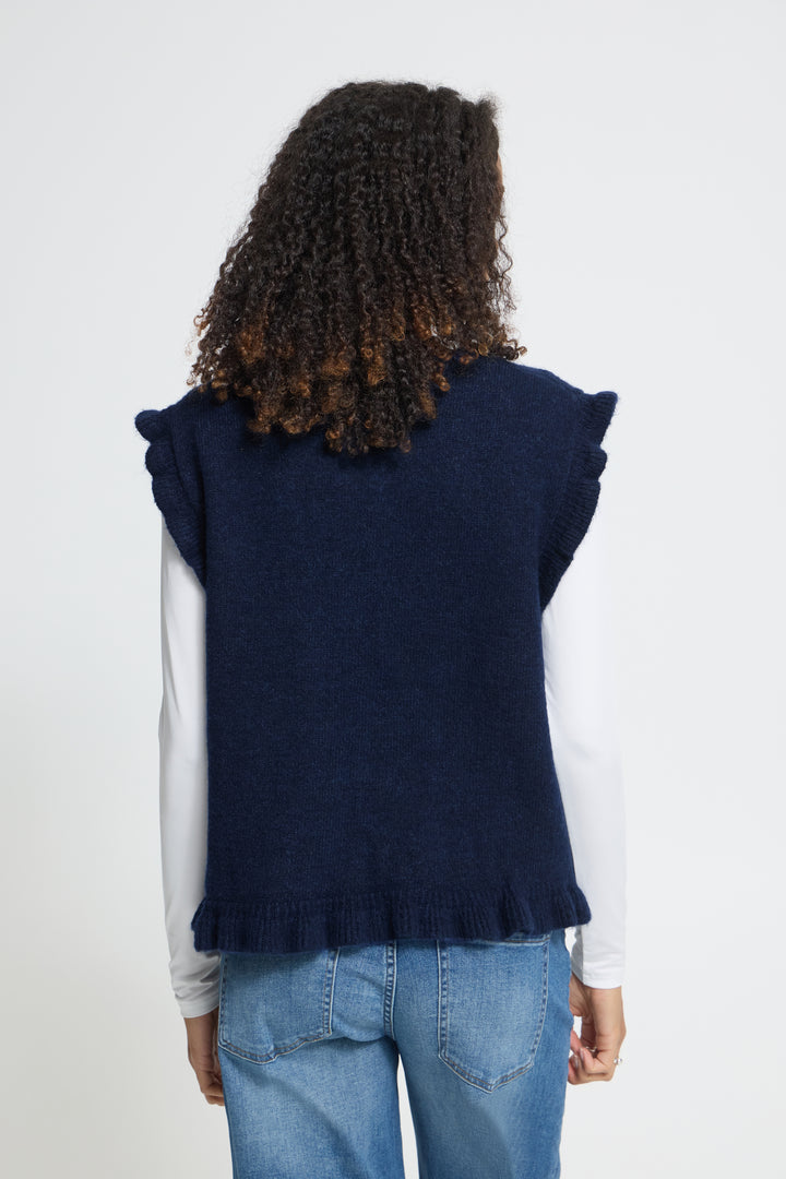 Eclipse Navy Sleveless Frill Cardigan