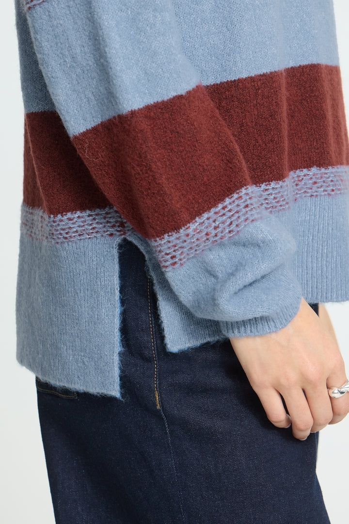 Edeen High Neck Blue Burgandy Jumper