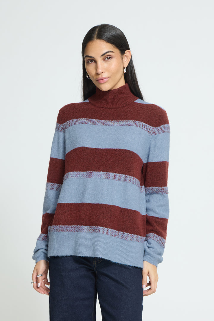 Edeen High Neck Blue Burgandy Jumper
