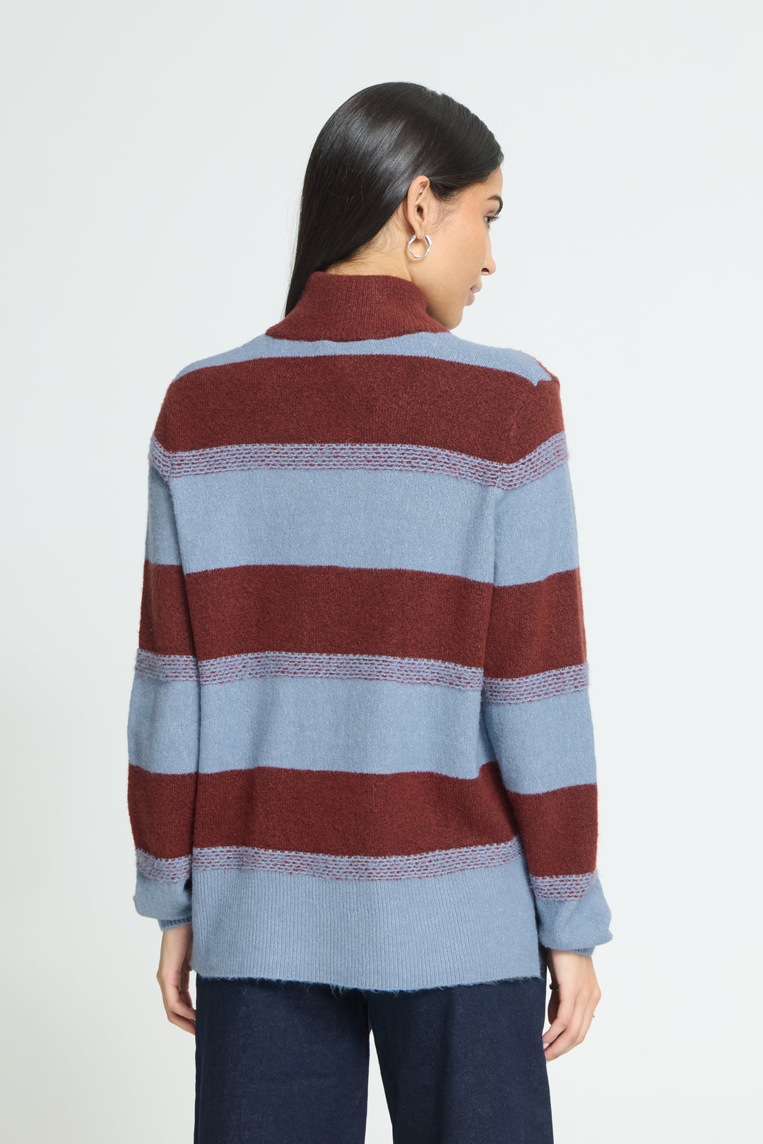 Edeen High Neck Blue Burgandy Jumper