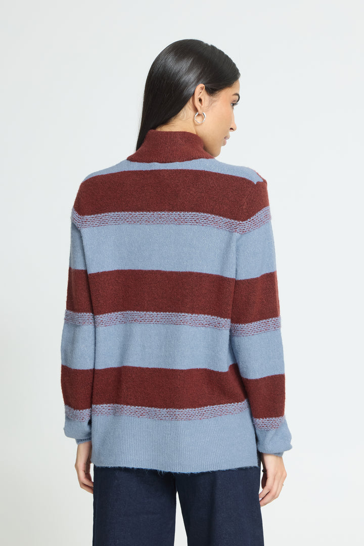 Edeen High Neck Blue Burgandy Jumper