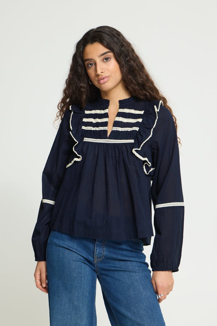 Oliana Navy Embroiderd Top