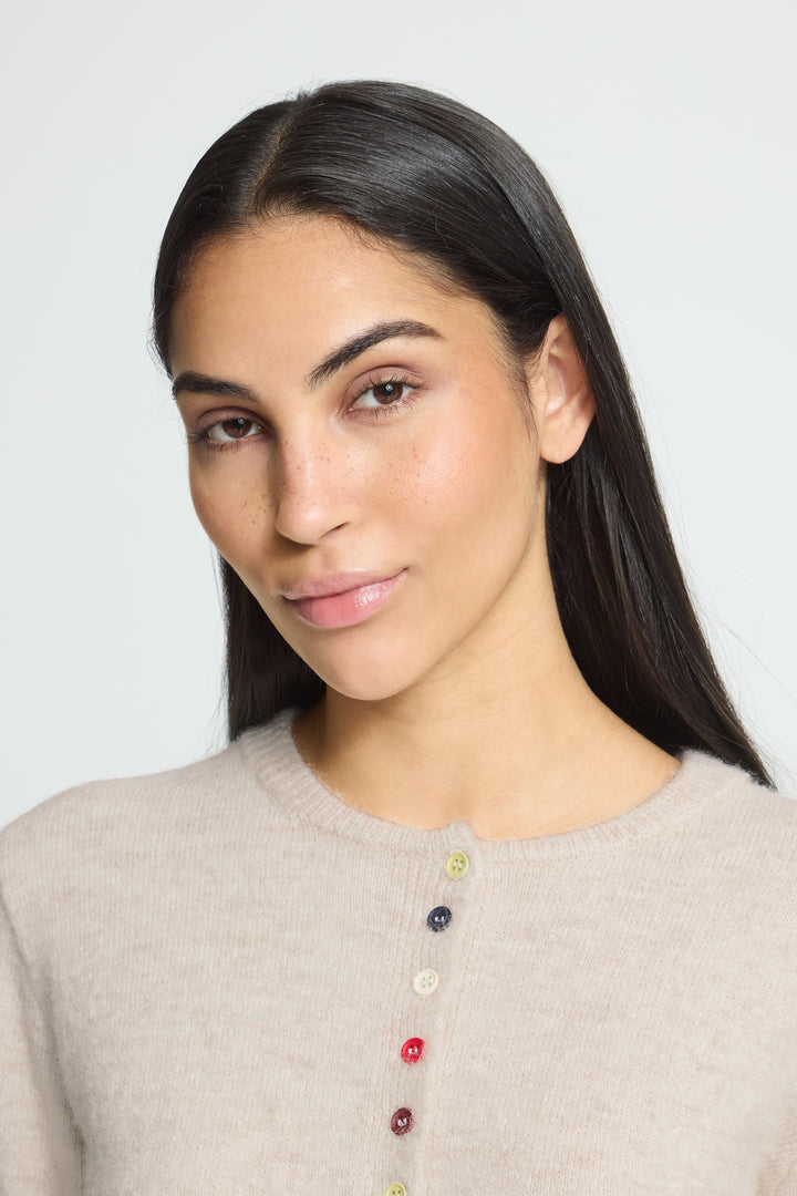 Melange Cream Button Up Cardignan