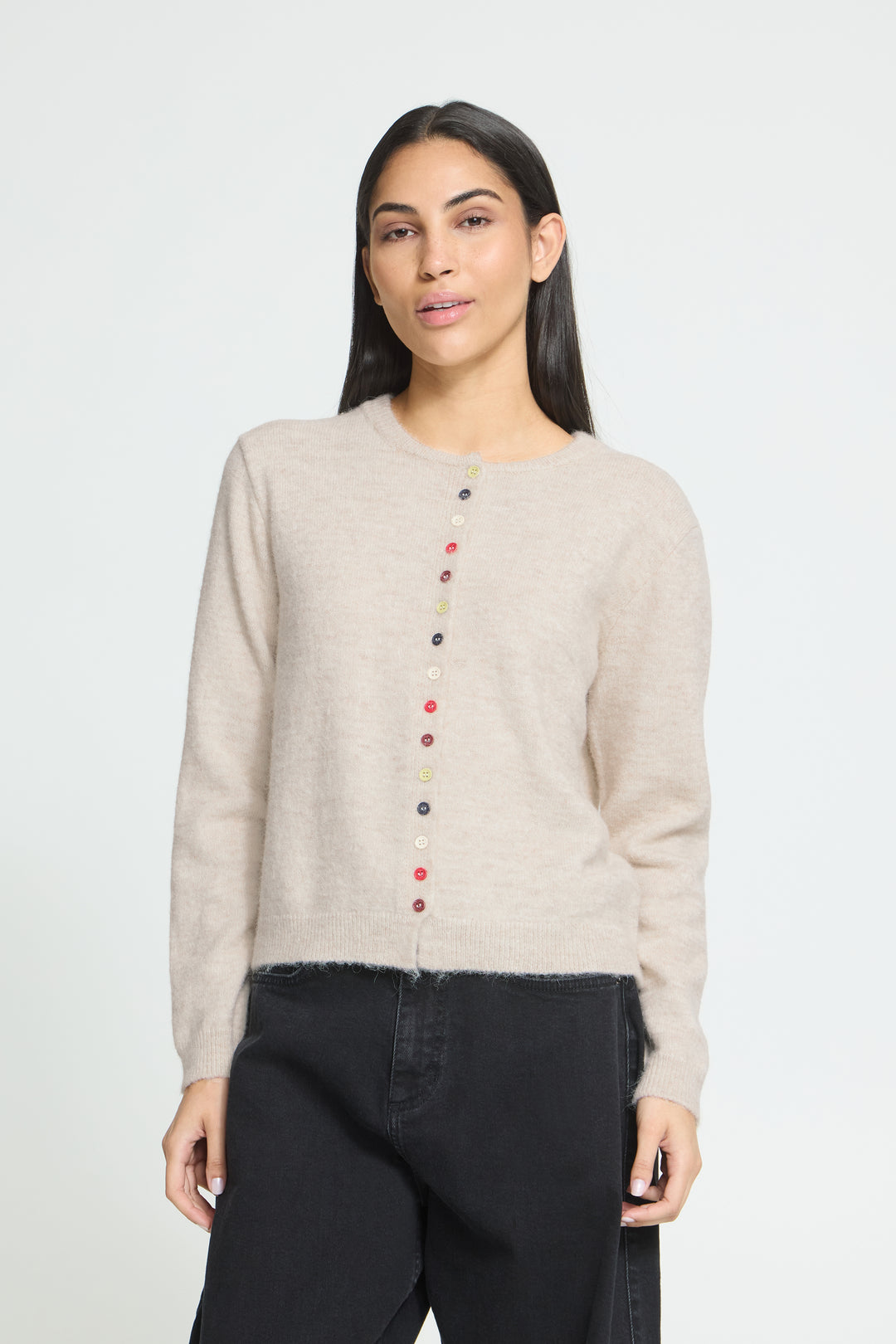Melange Cream Button Up Cardignan