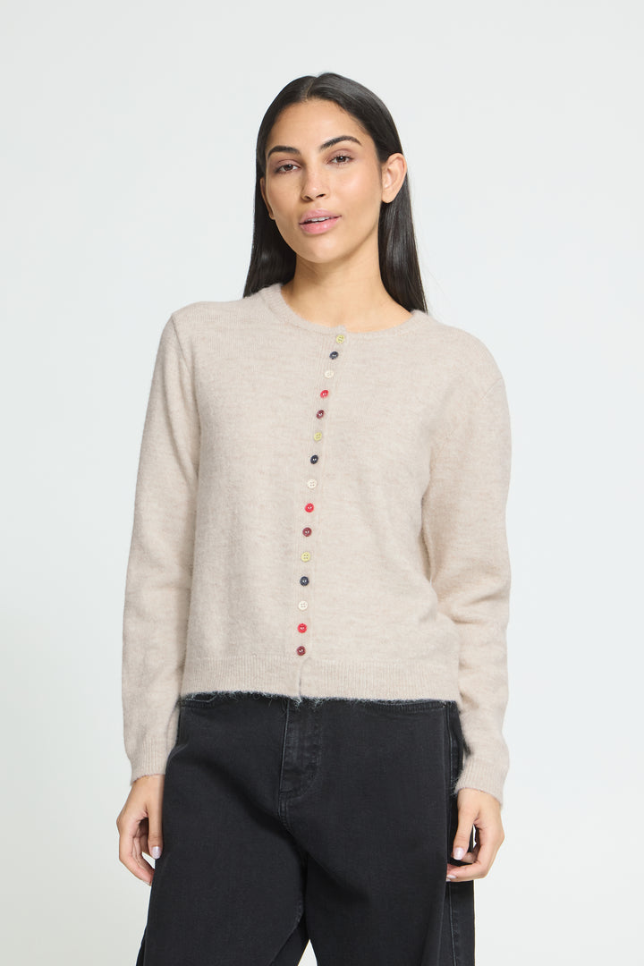 Melange Cream Button Up Cardignan