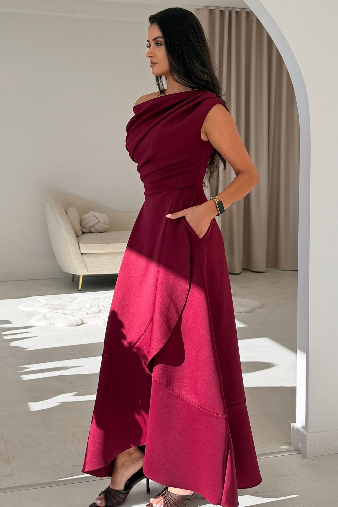Florie Frill Wrap Maxi Wine Dress
