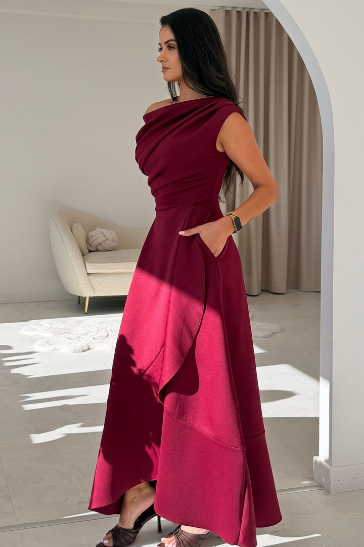Florie Frill Wrap Maxi Wine Dress