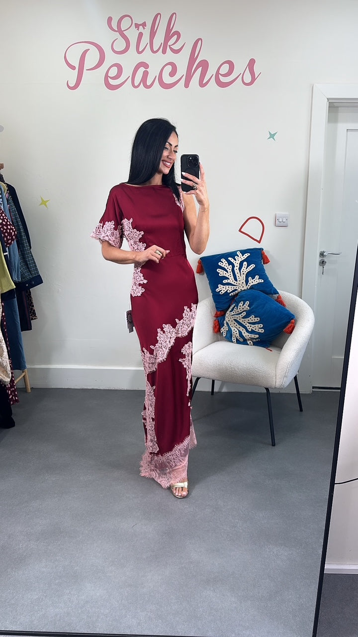 Burgundy Fearne Satin Dress