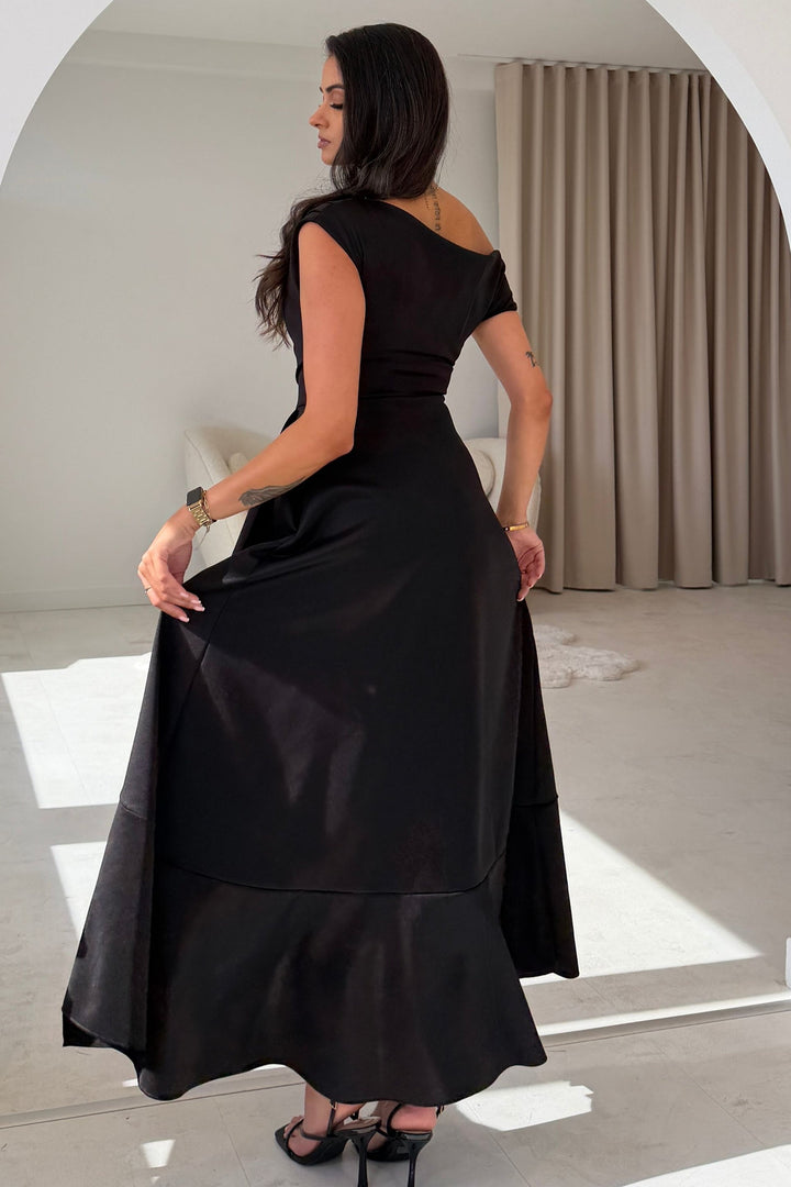 Florie Frill Black Wrap Maxi Dress