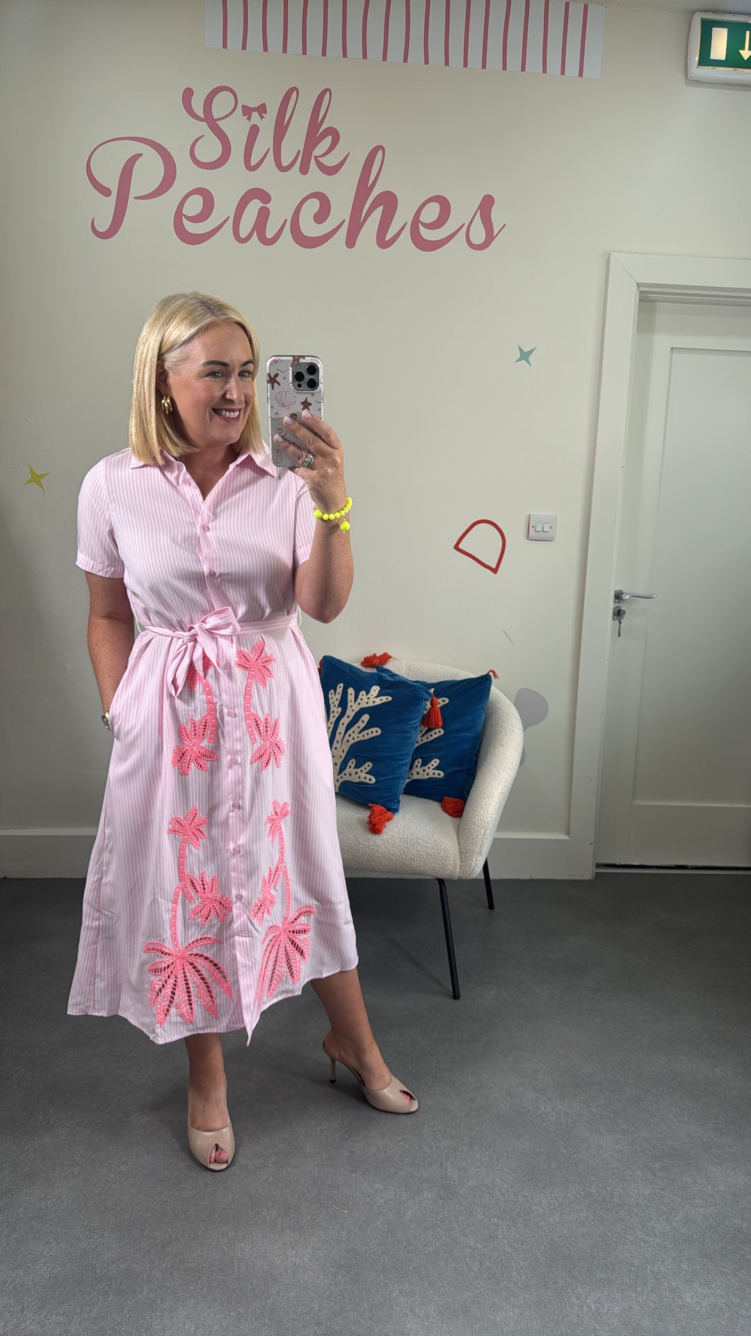 Pink Striped Embroiderd Shirt Dress