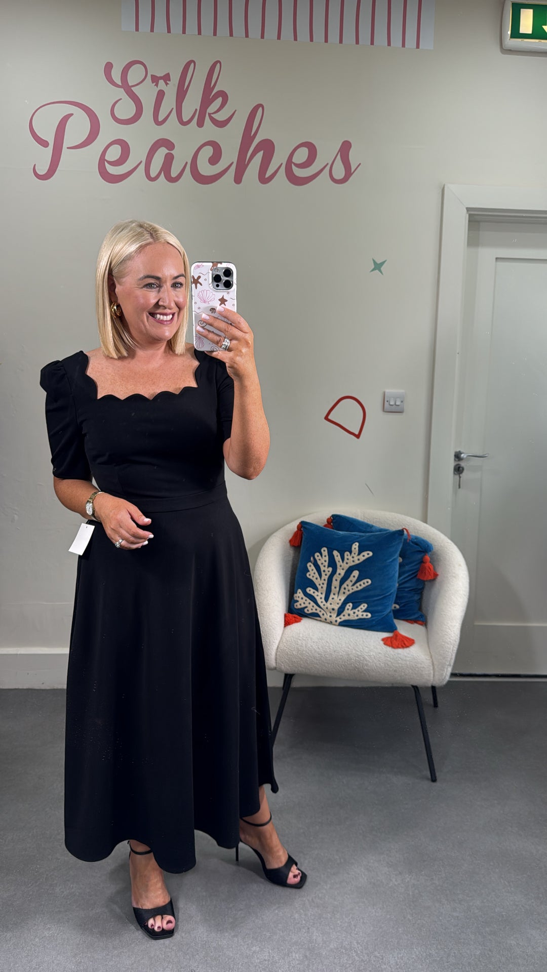 Livia Scallop Black Skater Dress