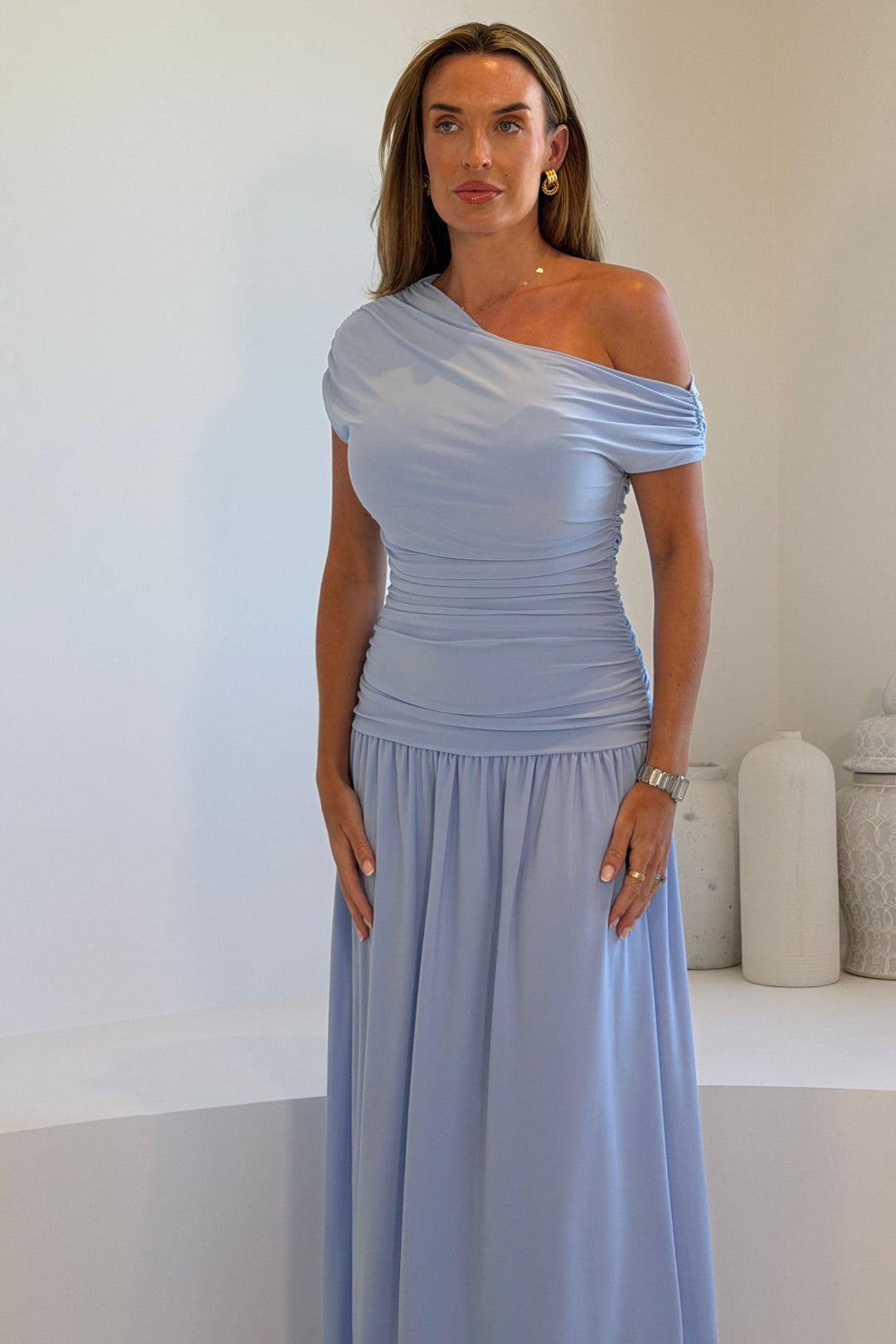 Colette Off Shoulder Blue Dress