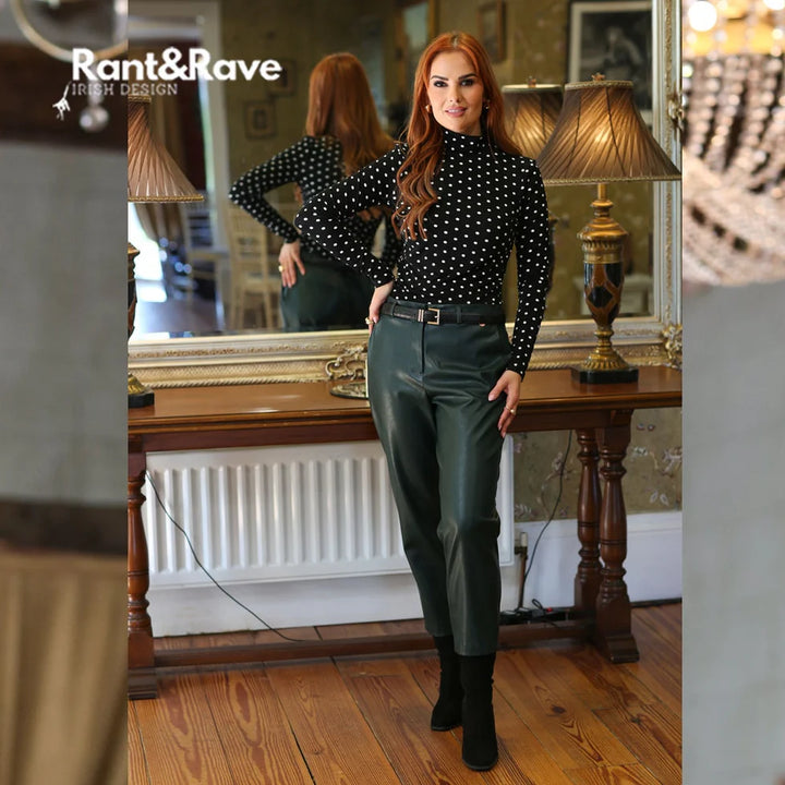 LINA FAUX LEATHER GREEN TROUSERS