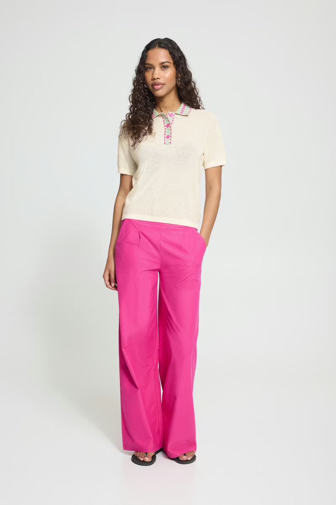 Cream Collared Knit Top