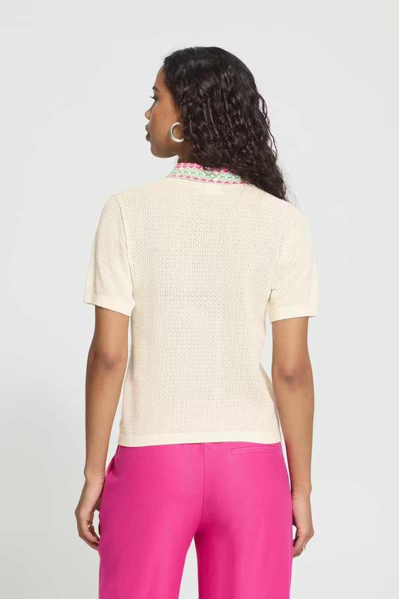 Cream Collared Knit Top