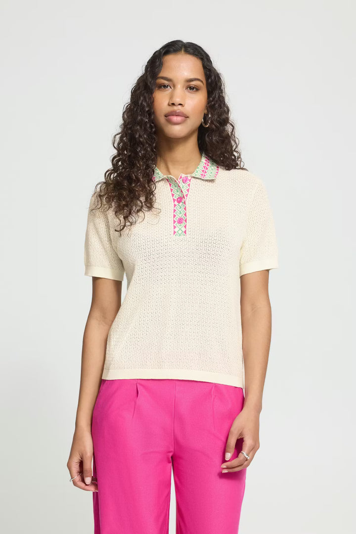 Cream Collared Knit Top