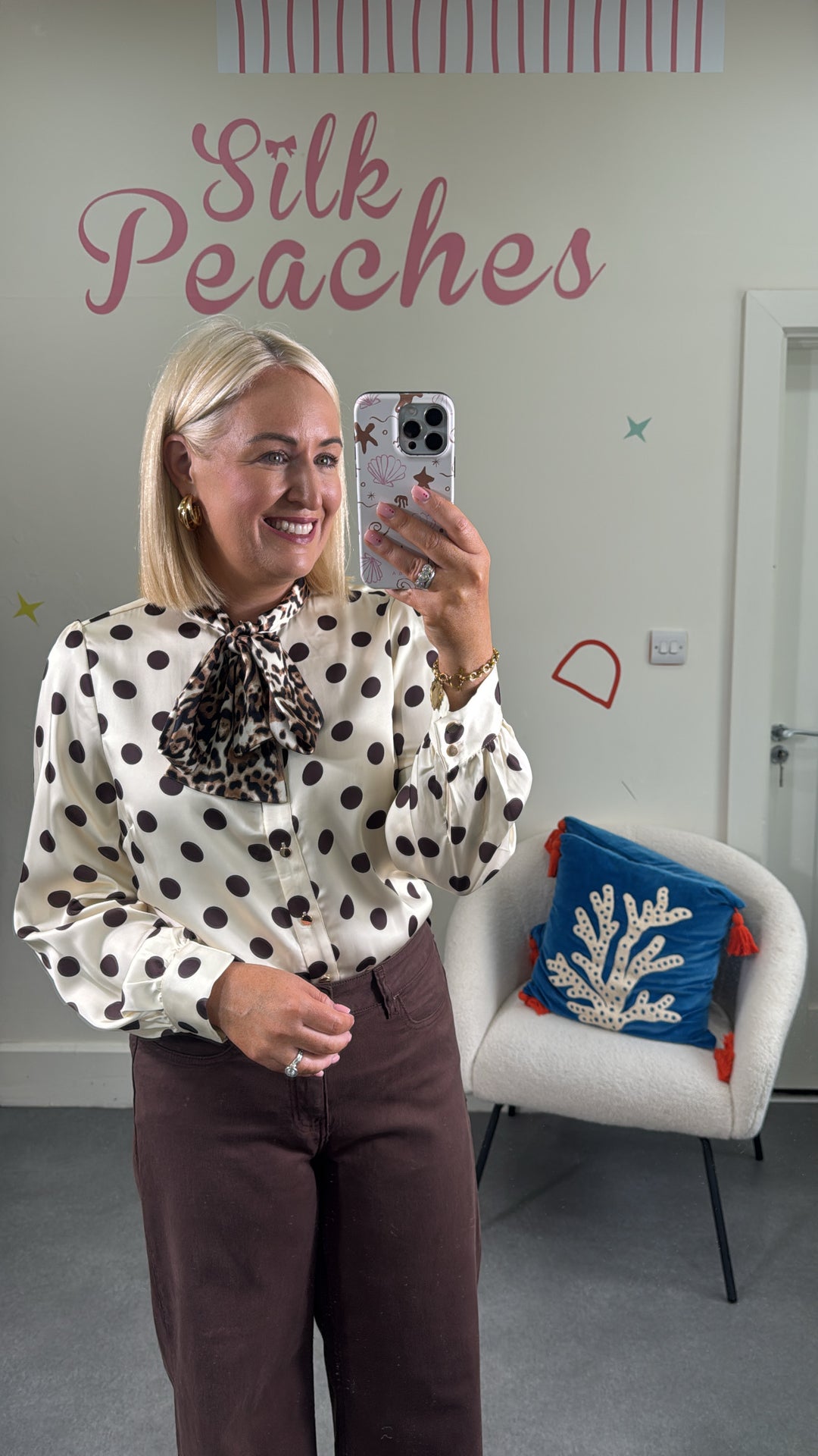 Leopard Polkadot Gold Button Up Blouse