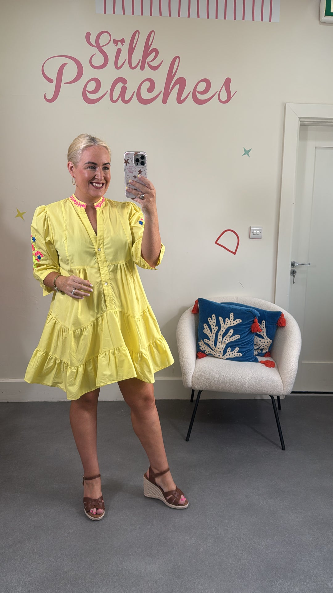 Yellow Embroidered Short Dress